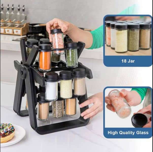 Revolving Rotating Spice Rack Set With 18 Empty Spice Jars Kitchen Storage Shelf